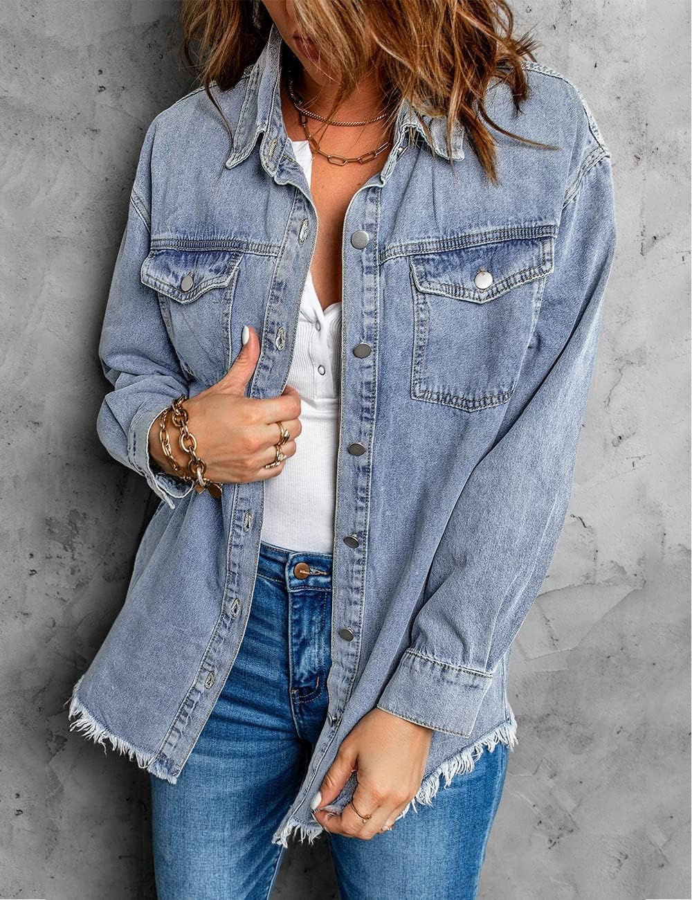 Pontia – Women's Denim Jacket with Distressed Effect
