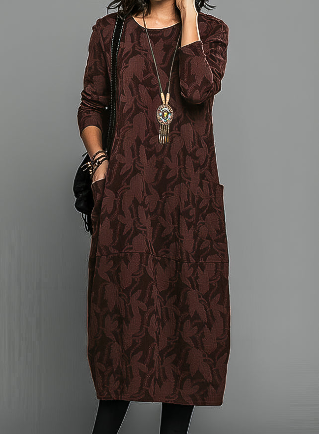 Women's Casual Midi Dress With A Print, Long Sleeves, And Pockets – An Elegant Guest Dress For Weddings, Parties, And Special Occasions