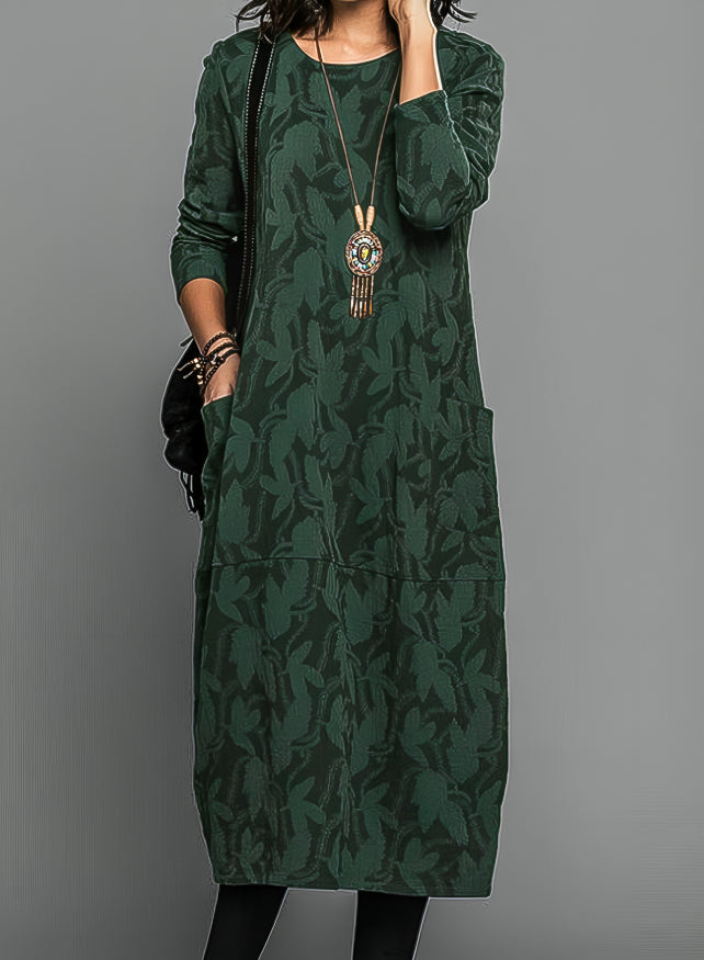 Women's Casual Midi Dress With A Print, Long Sleeves, And Pockets – An Elegant Guest Dress For Weddings, Parties, And Special Occasions