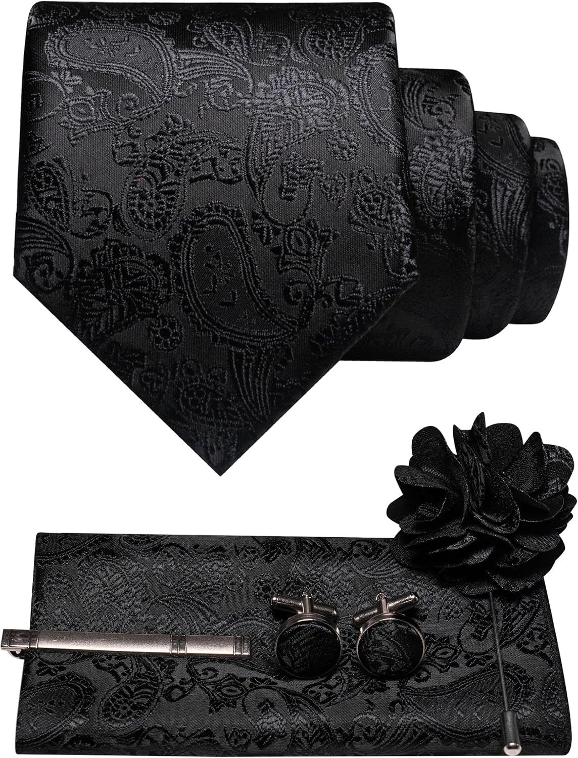 Men's Paisley Tie Set With Coordinated Design – Elegant Accessories For Weddings, Events, And Formal Occasions