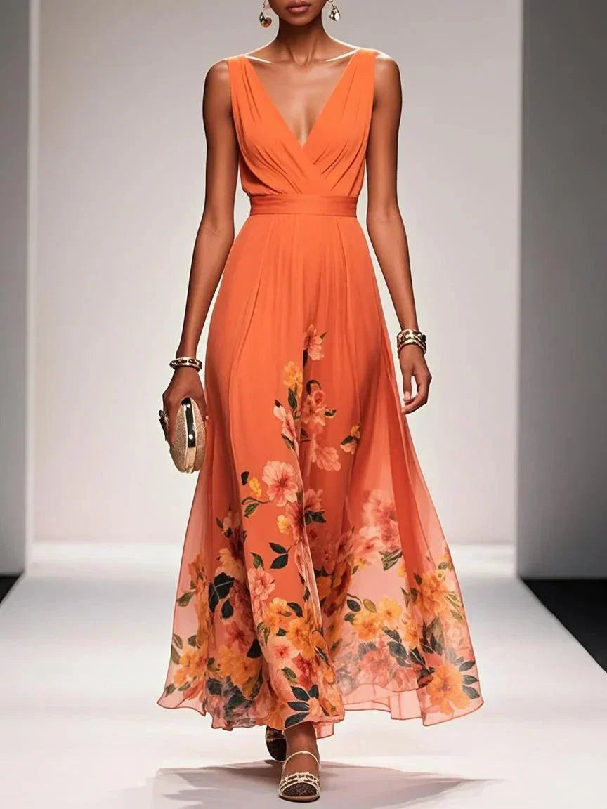 Aurora | Women Flowing Sleeveless Floral Chiffon Maxi Dress