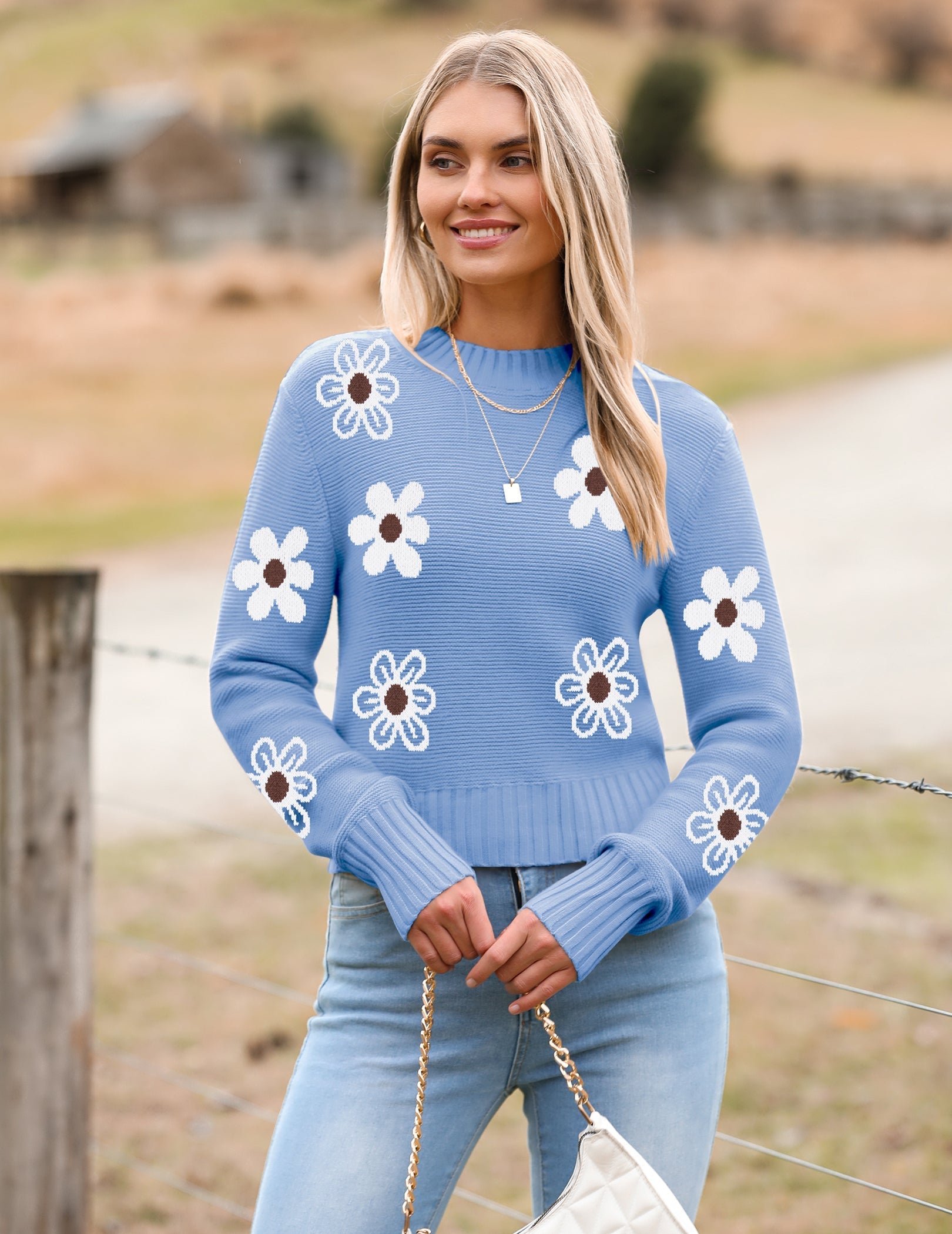 Porsia – Women's Short Crew Neck Autumn Jumper