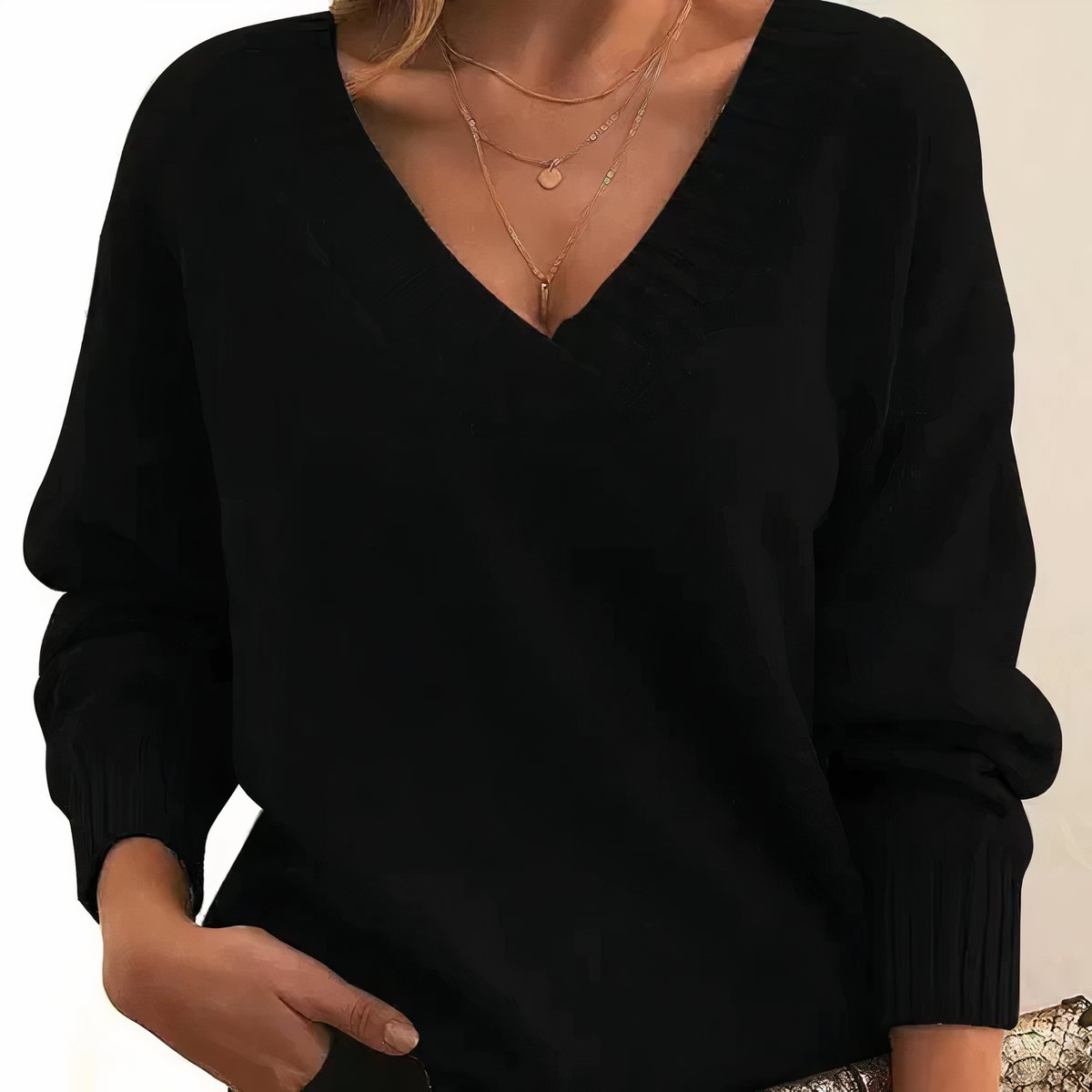 Women's Cashmere V-neck Sweater With A Relaxed Fit And Balloon Sleeves – Soft Knitwear For Fall, Winter, Everyday Wear, And Elegant Style
