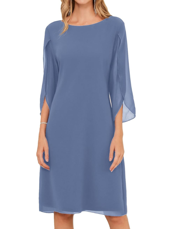 Women's Midi Dress With Layered Sleeves And A Flowing Fit – An Elegant Dress For The Office, Parties, And Special Occasions