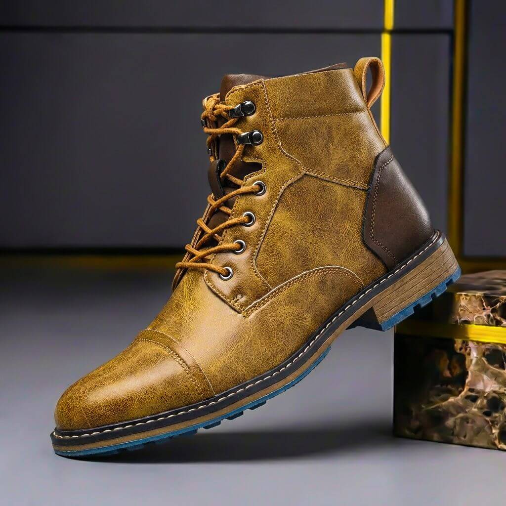 Men's Genuine Leather Ankle Boots With Laces And A Cap Toe – Classic Boots For Winter, The Office, Everyday Wear, And Smart-casual Style