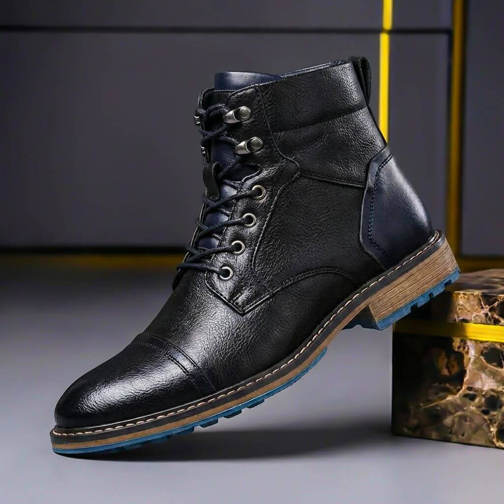 Men's Genuine Leather Ankle Boots With Laces And A Cap Toe – Classic Boots For Winter, The Office, Everyday Wear, And Smart-casual Style