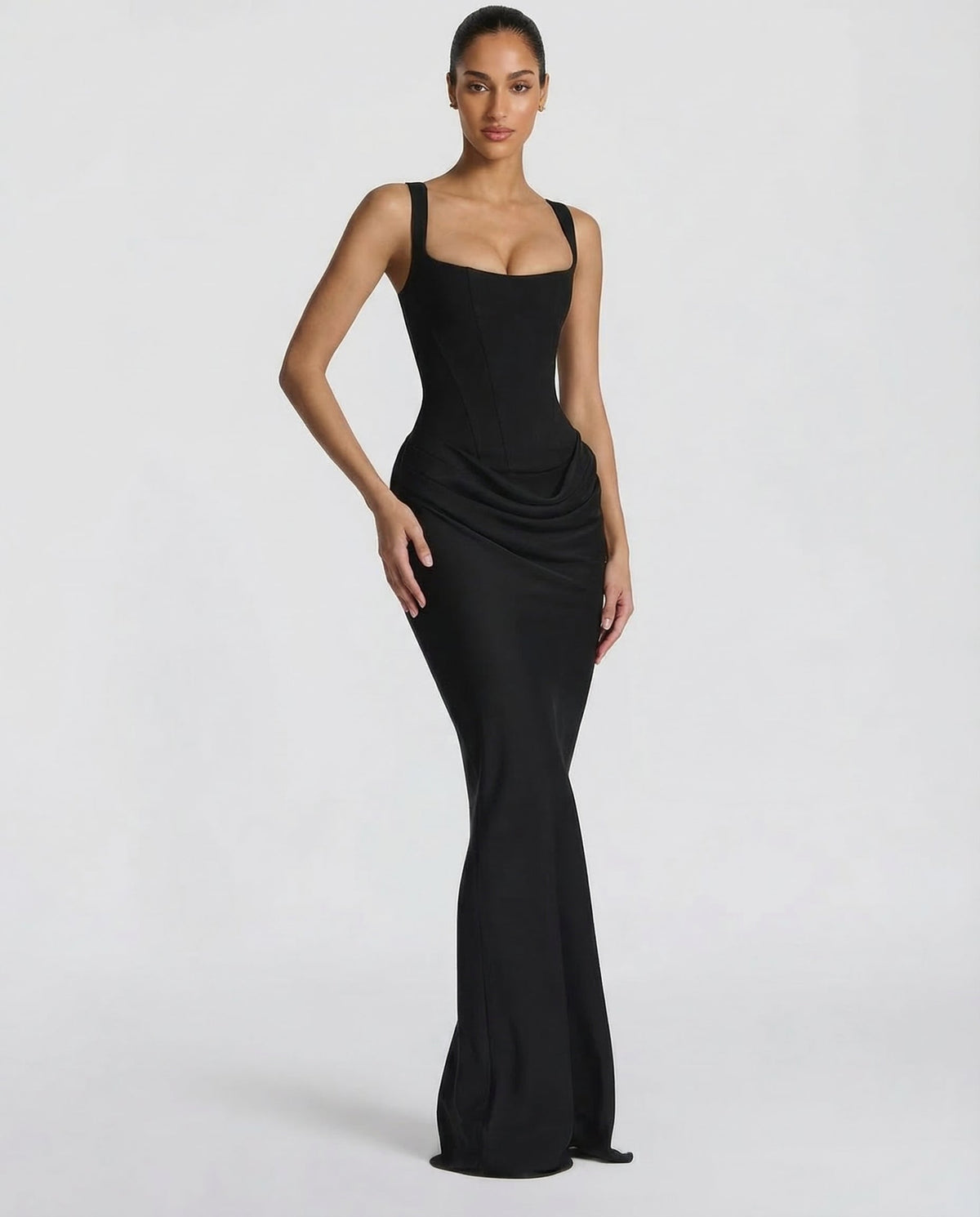 Women's Corset Maxi Dress - Draped Waist Design With A Sculpted Silhouette For Elegant Occasions