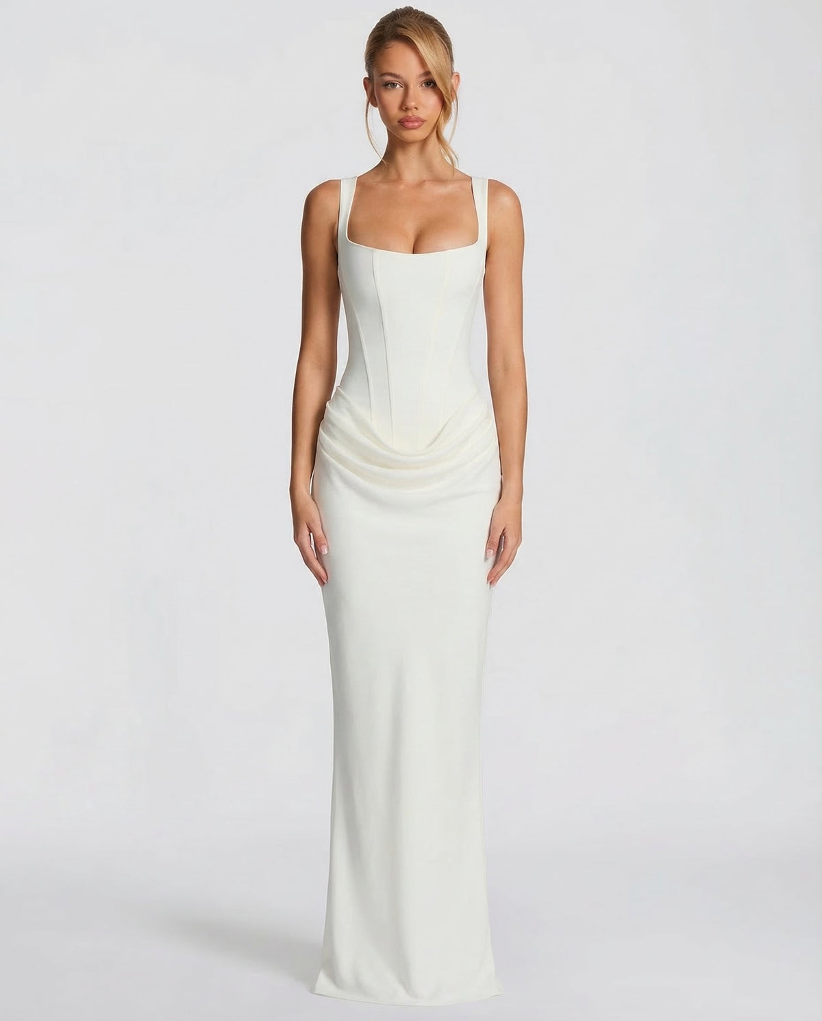 Women's Corset Maxi Dress - Draped Waist Design With A Sculpted Silhouette For Elegant Occasions