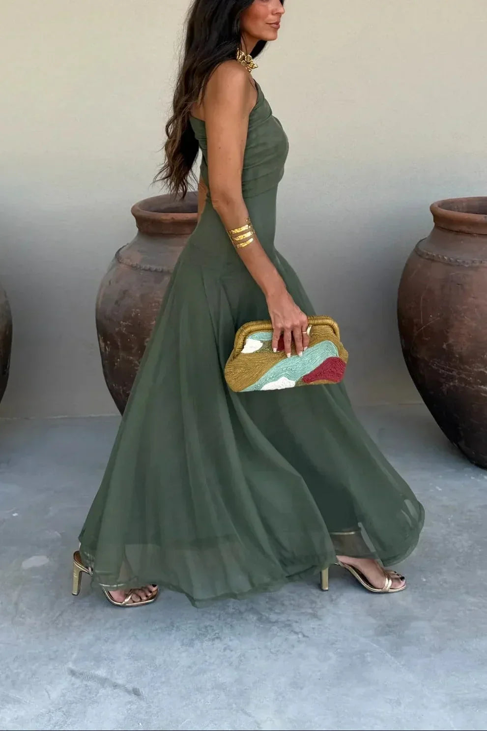 Women's Off-the-shoulder Maxi Dress With A Draped Waist – An Elegant Dress For Weddings, Parties, Evening Wear, And Special Occasions