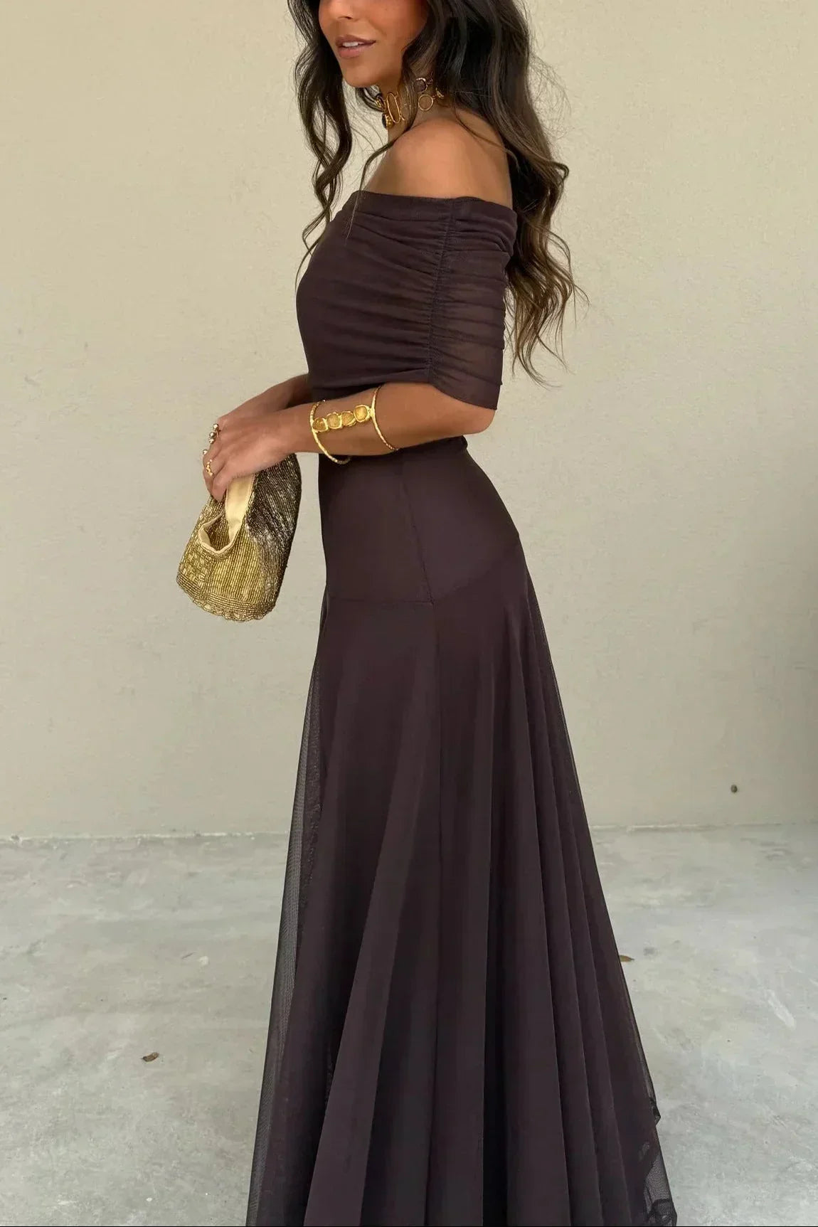 Women's Off-the-shoulder Maxi Dress With A Draped Waist – An Elegant Dress For Weddings, Parties, Evening Wear, And Special Occasions