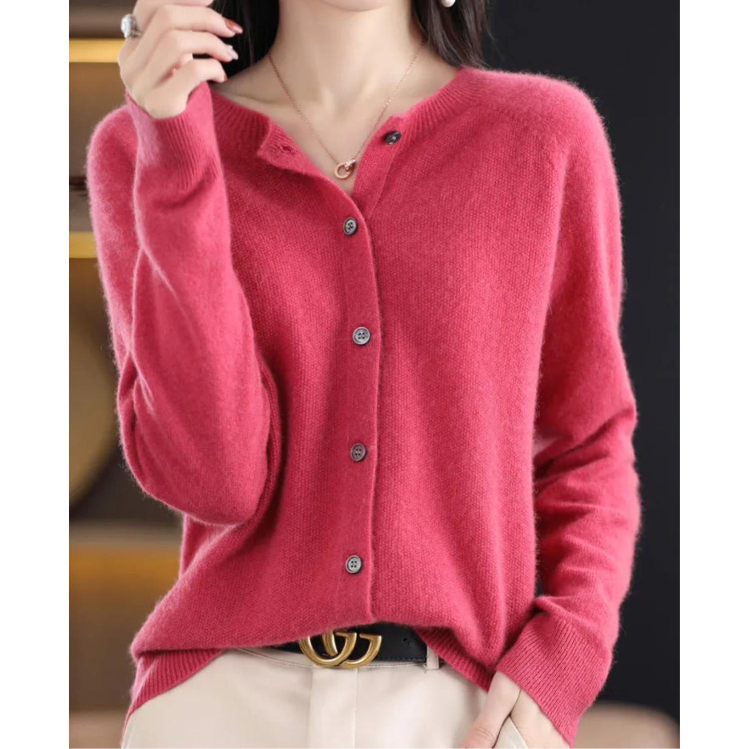 Aurelia - Elegant and Soft Crew Neck Cardigan for Women