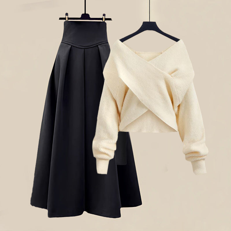 Michela - Women's Set with Wrap Sweater and Pleated Skirt