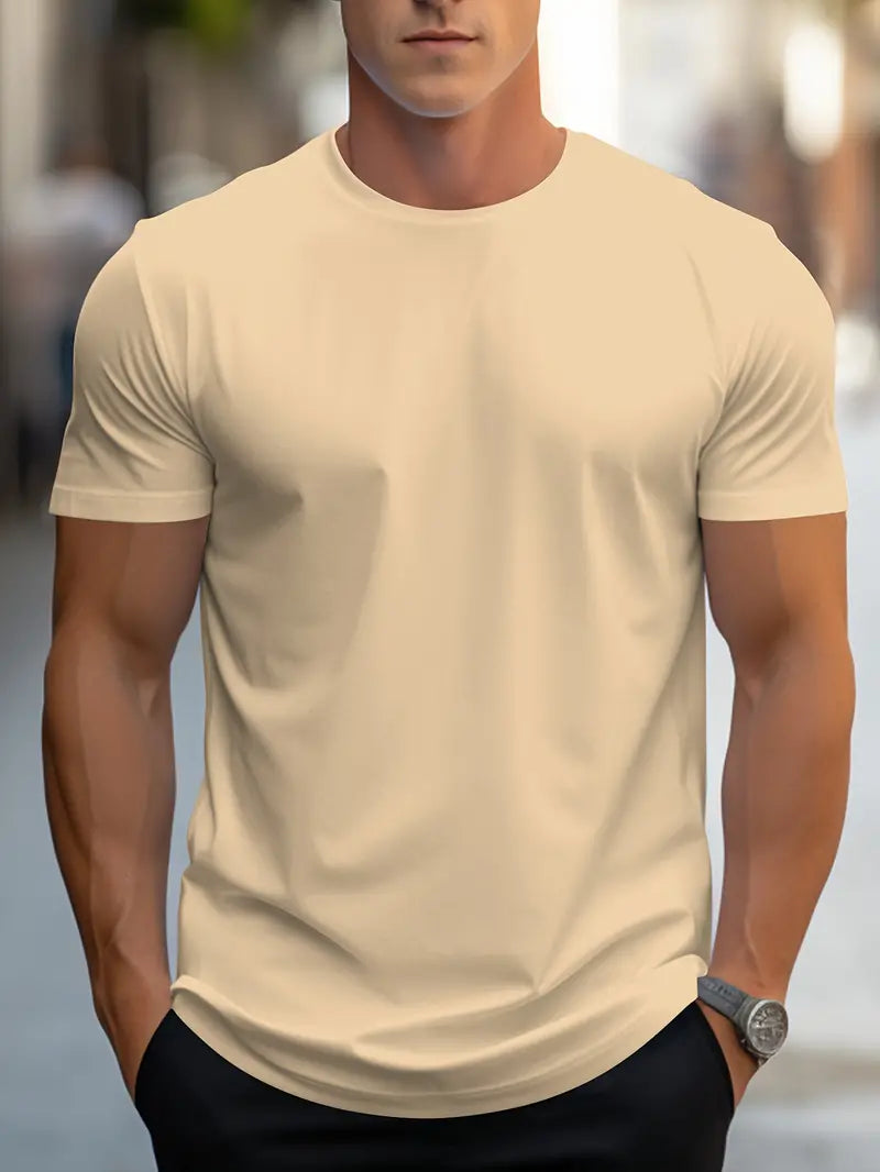 Men's Slim-fit T-shirt With A Round Neck And Short Sleeves – A Classic Basic T-shirt For Everyday Wear, Leisure, And Casual Style