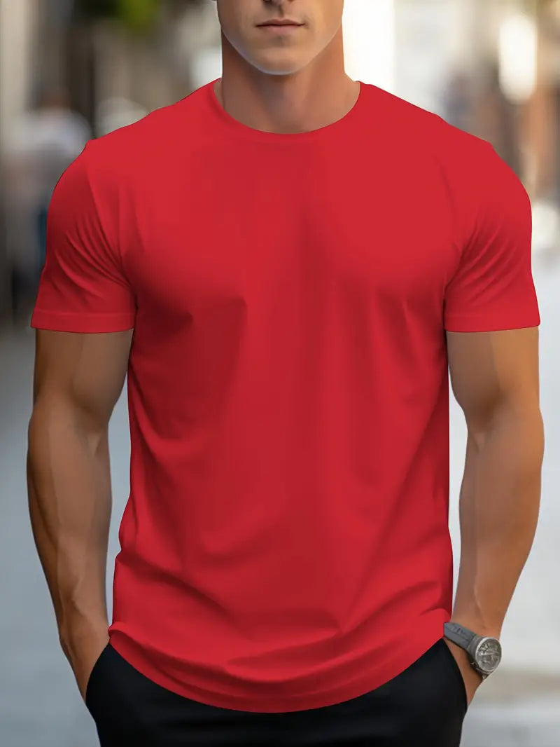 Men's Slim-fit T-shirt With A Round Neck And Short Sleeves – A Classic Basic T-shirt For Everyday Wear, Leisure, And Casual Style