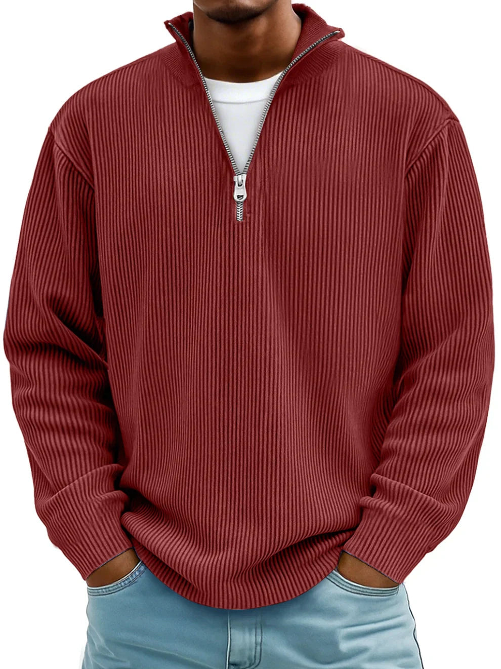 Men's Rib-knit Half-zip Sweatshirt In An Oversized Fit – A Relaxed Knit Sweater For Everyday Wear, Leisure, And Casual Style