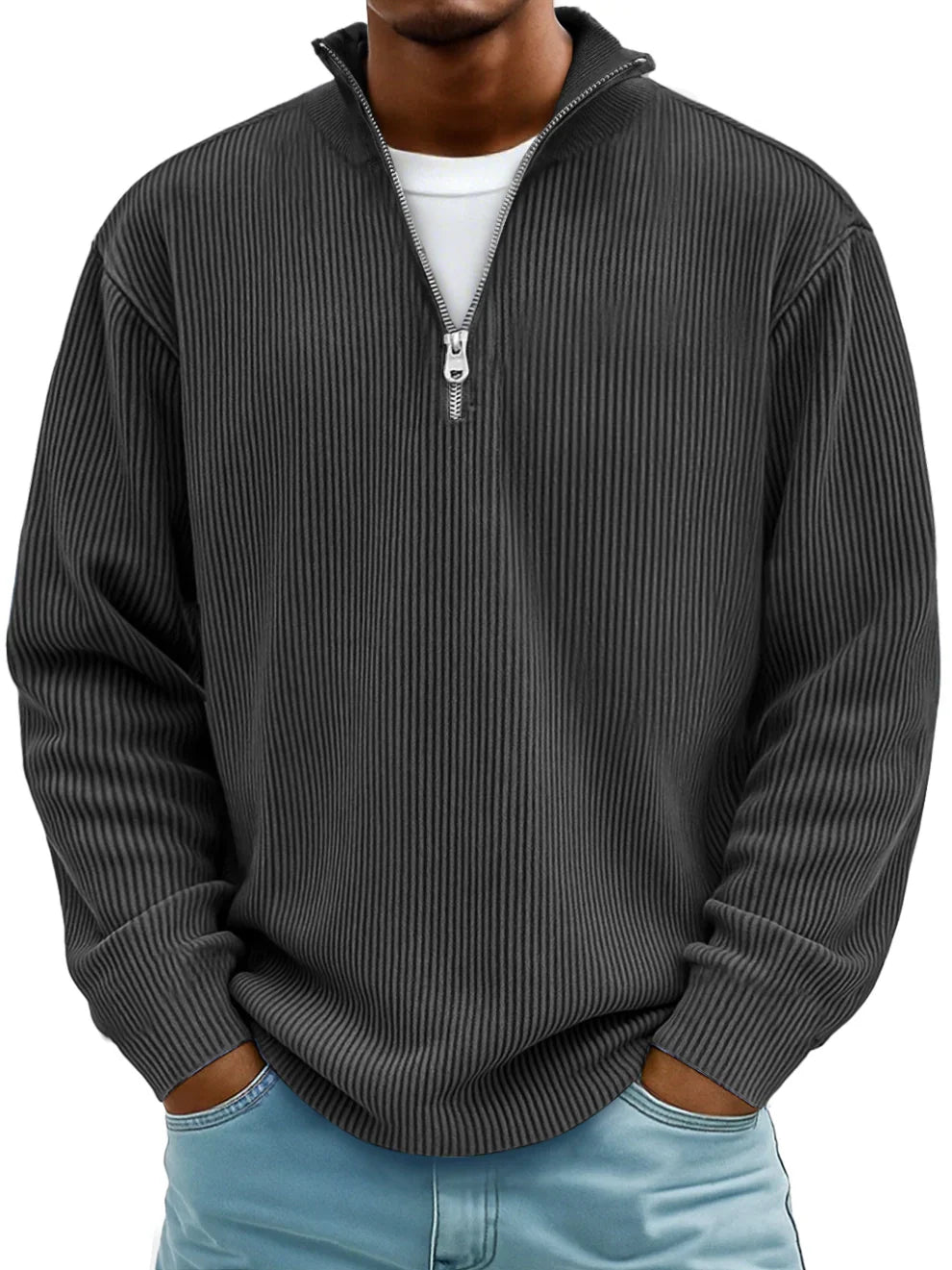 Men's Rib-knit Half-zip Sweatshirt In An Oversized Fit – A Relaxed Knit Sweater For Everyday Wear, Leisure, And Casual Style