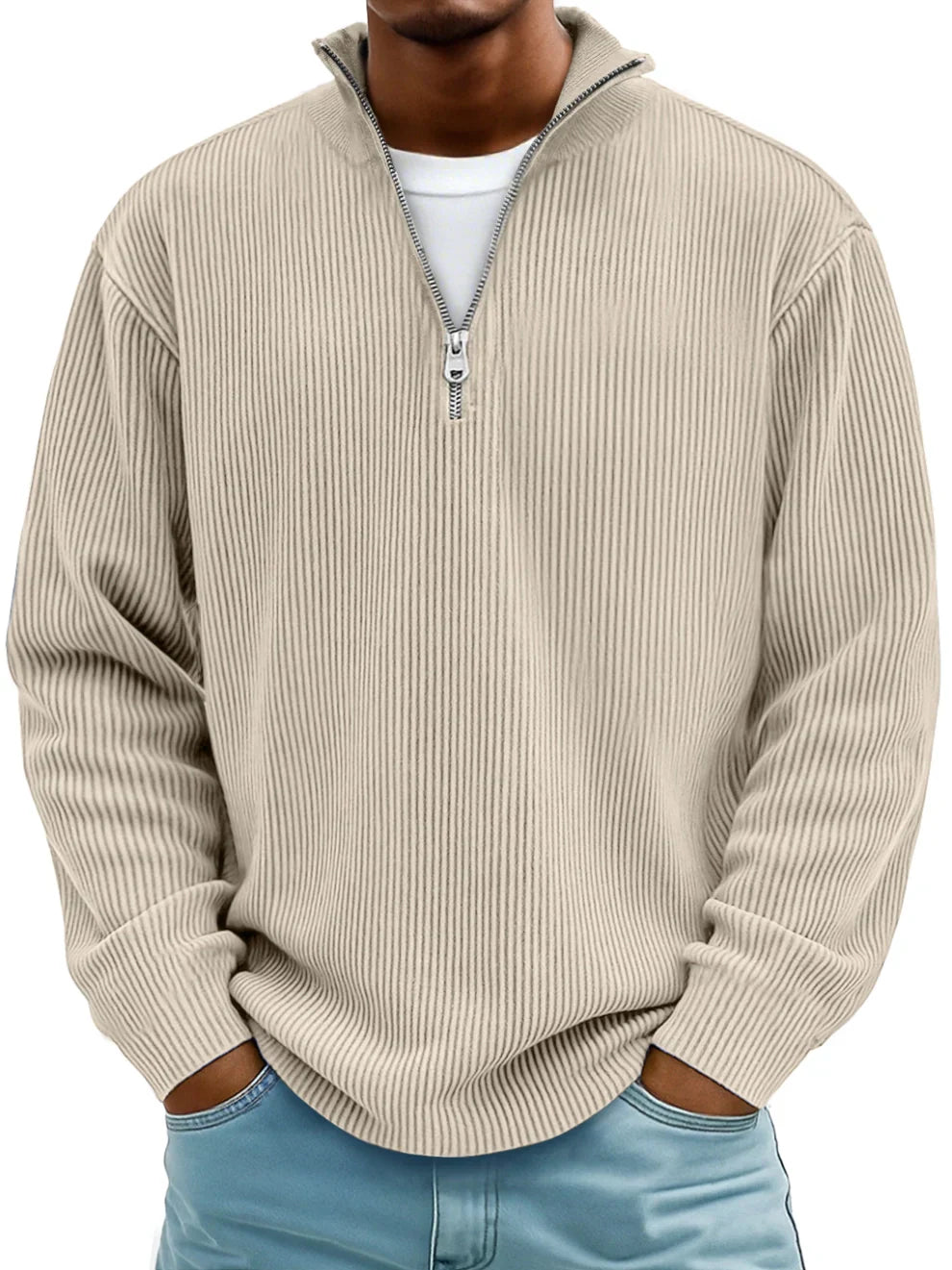 Men's Rib-knit Half-zip Sweatshirt In An Oversized Fit – A Relaxed Knit Sweater For Everyday Wear, Leisure, And Casual Style
