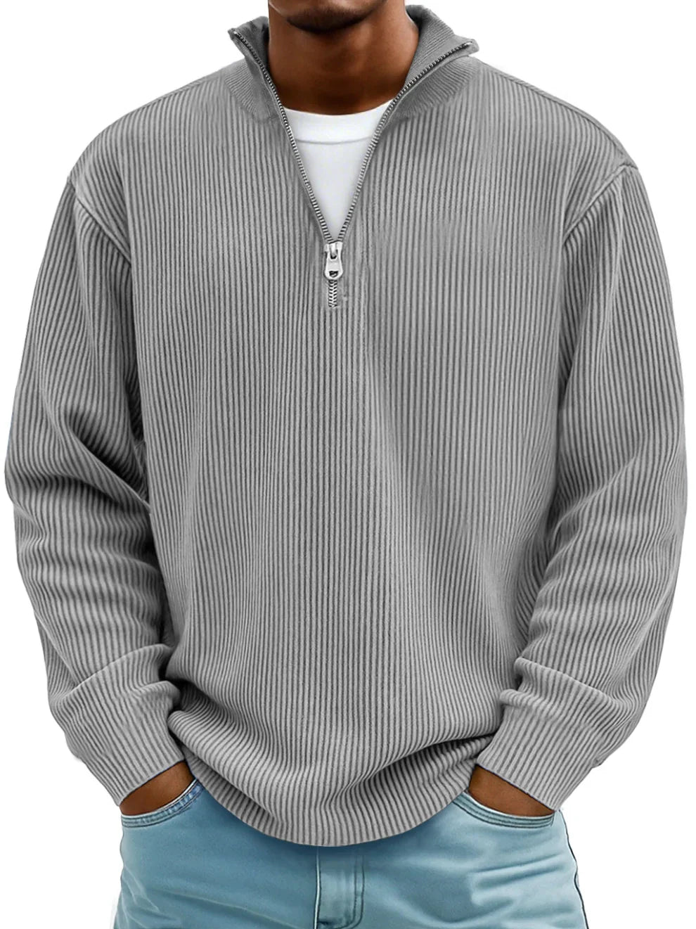 Men's Rib-knit Half-zip Sweatshirt In An Oversized Fit – A Relaxed Knit Sweater For Everyday Wear, Leisure, And Casual Style