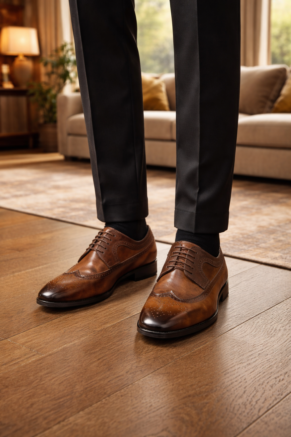 Men's Leather Brogue Oxford Dress Shoes - Classic Formal Footwear For Elegant Occasions