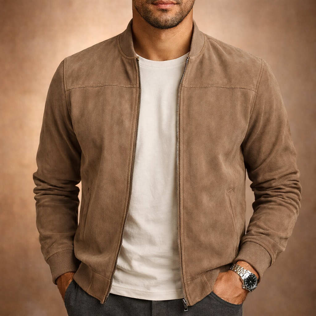 Men's Suede Bomber Jacket - Lightweight Smart Casual Outerwear For All-season Wear