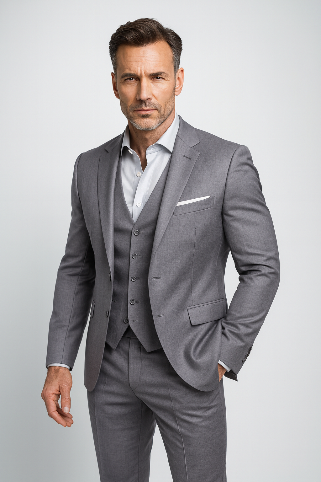 Men's Three-Piece Slim Fit Formal Suit and Waistcoat Set for Weddings and Special Occasions