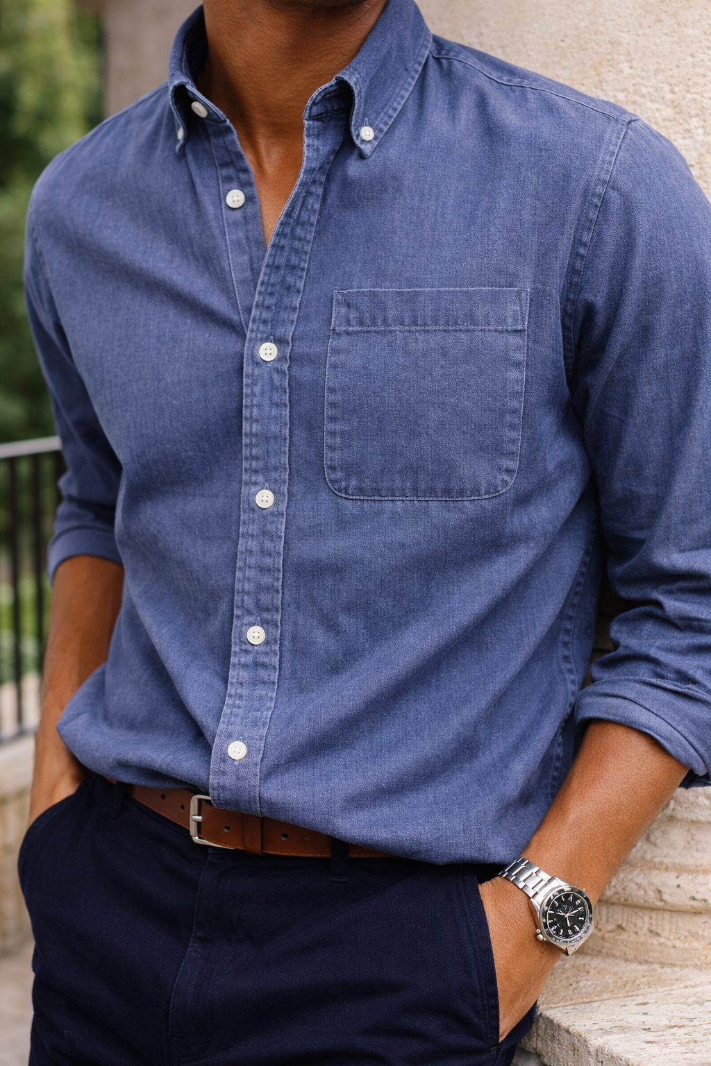 Men's Cotton Button-down Shirt - Smart Casual Everyday Wear For Versatile Styling