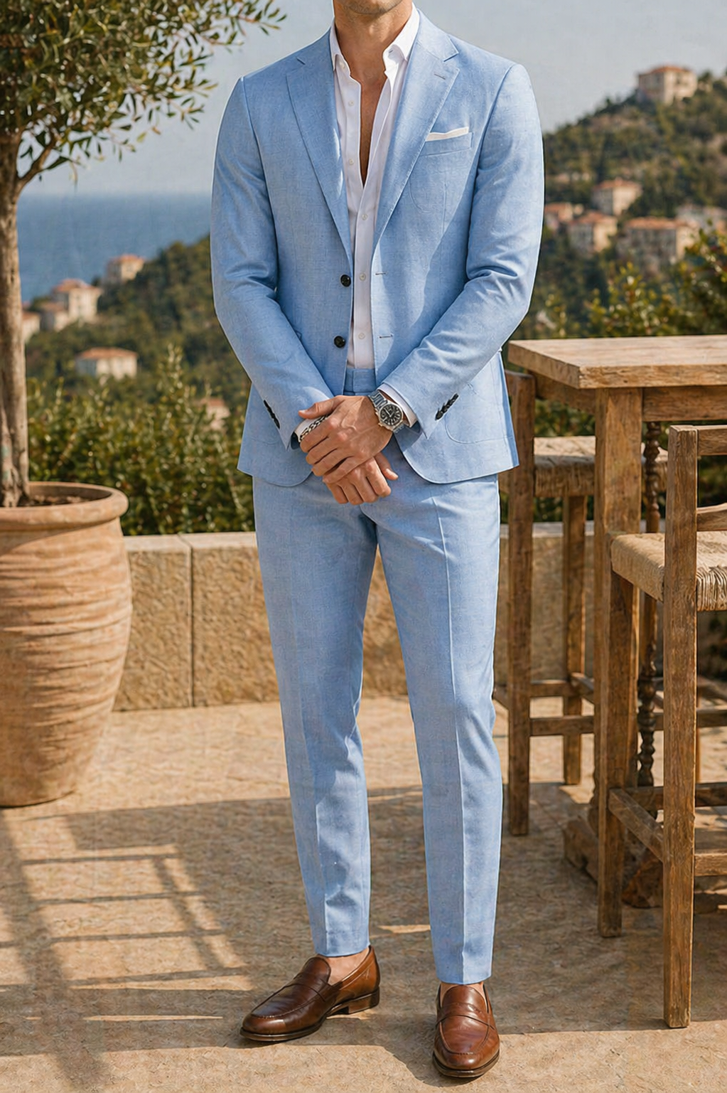 Men's Tailored Linen Suit Set - Refined Formal Occasion Wear for Weddings and Summer Events
