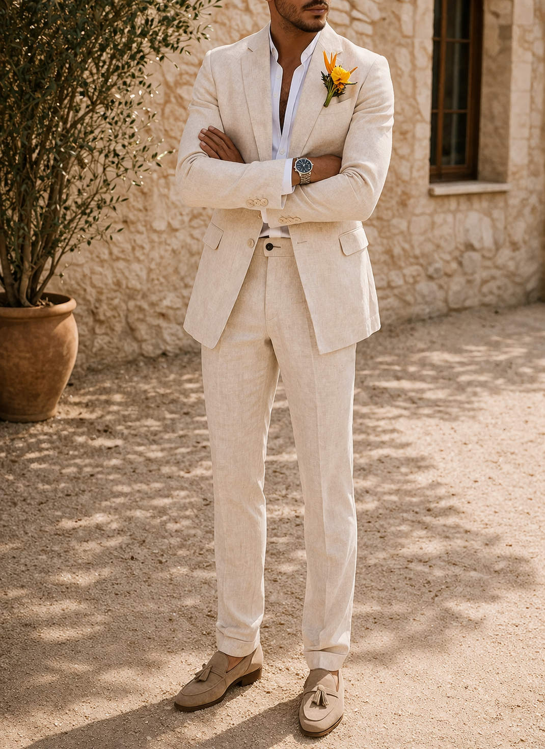 Men's Tailored Linen Suit - Refined Two Piece Formal Occasion Wear