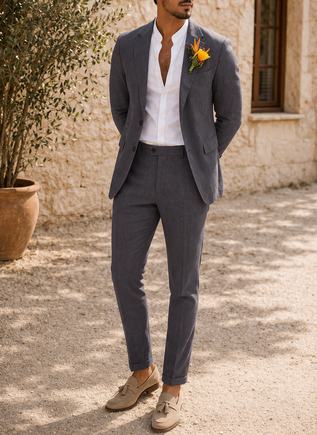 Men's Tailored Linen Suit - Refined Two Piece Formal Occasion Wear