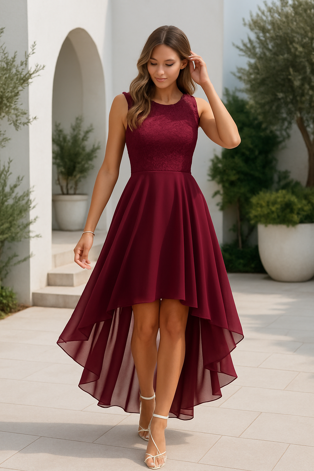Women's Asymmetrical High-low Sleeveless Evening Gown With A Flowing Silhouette – An Elegant Party Dress For Celebrations, Evening Wear, And Special Occasions
