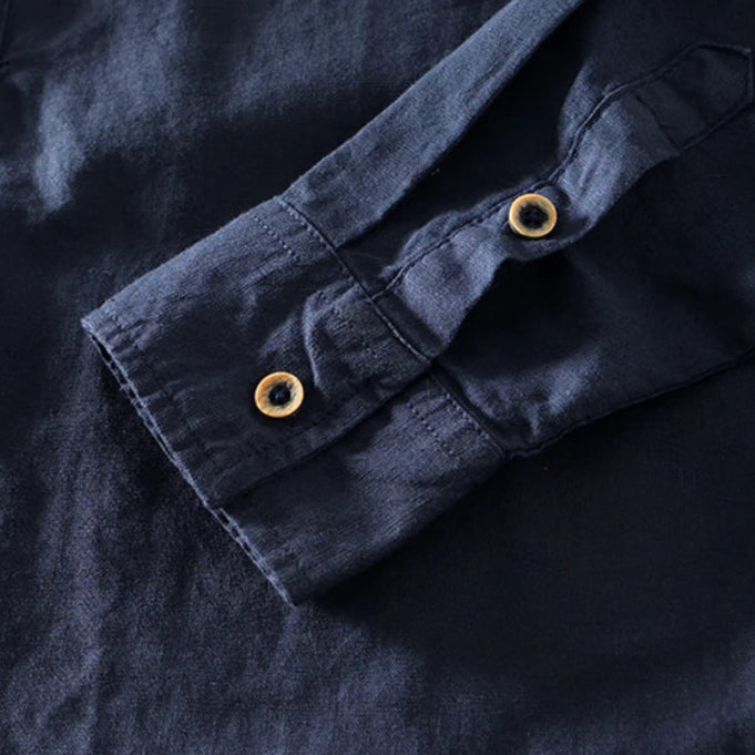 Men's Linen Shirt With A Stand-up Collar And Half-button Closure – A Lightweight, Stylish Shirt For Summer, Everyday Wear, Vacations, And Smart-casual Looks
