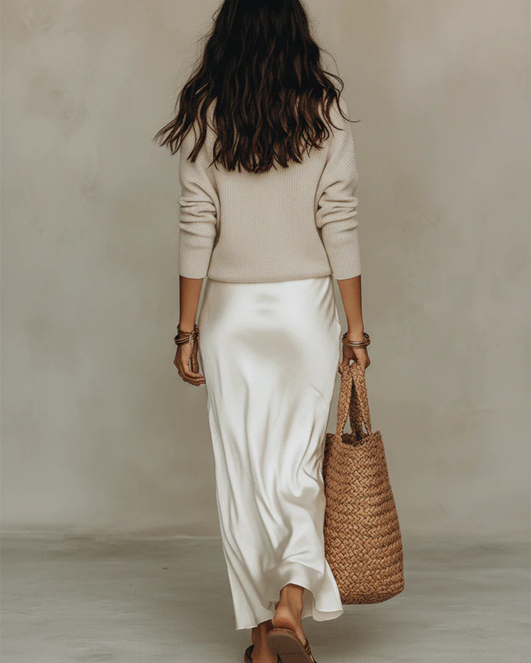 Women's Satin Midi Dress and Knit Sweater Set - Elegant Two-Piece Outfit for Transitional Seasons
