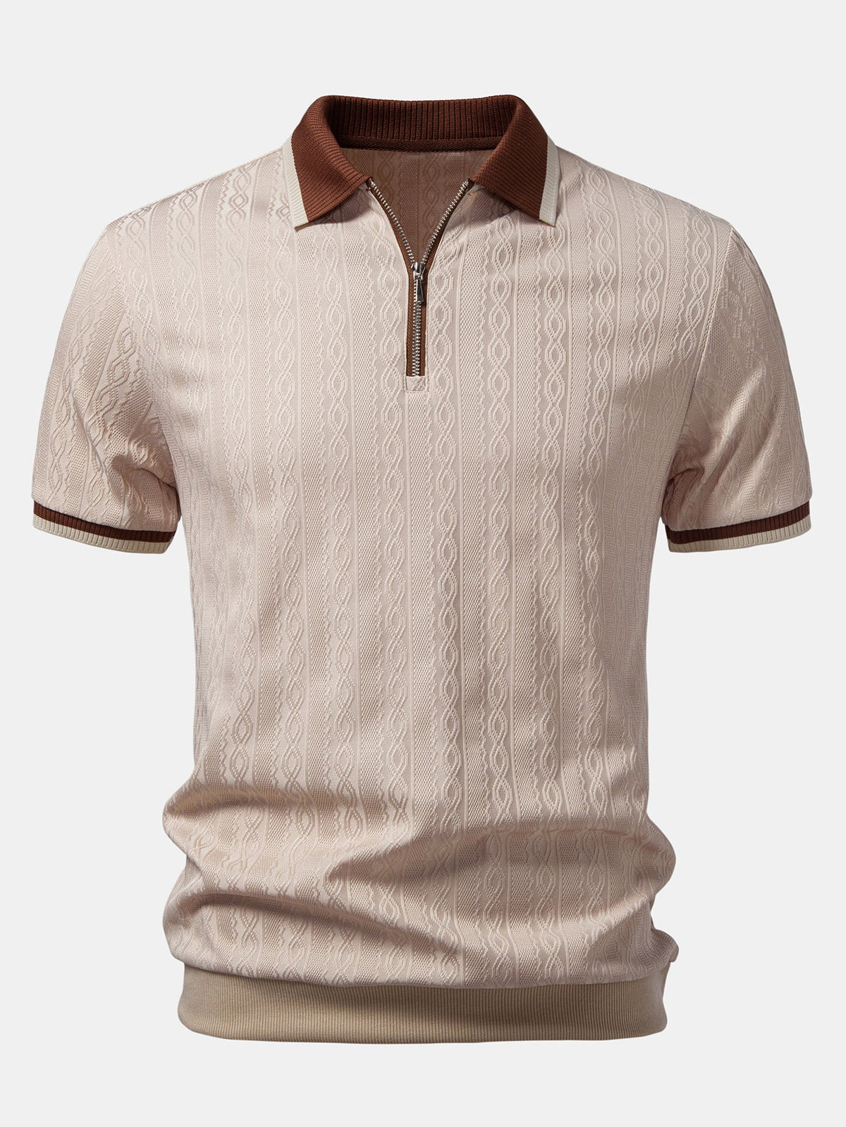 Men's Textured Knit Polo - Quarter-zip Tailored Fit For Refined Smart Casual Style