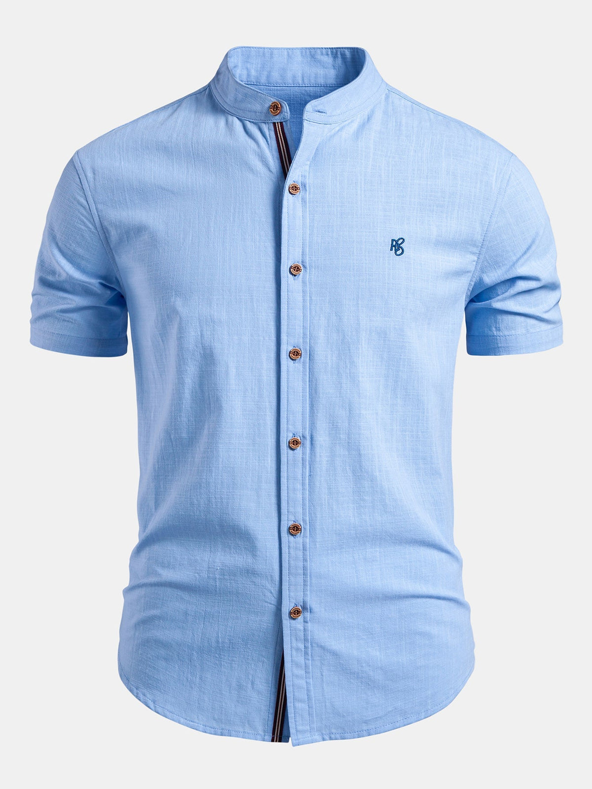 Men's Short-sleeve Shirt With A Stand-up Collar And Tailored Fit – A Minimalist Shirt For Summer, Everyday Wear, And Smart-casual Style