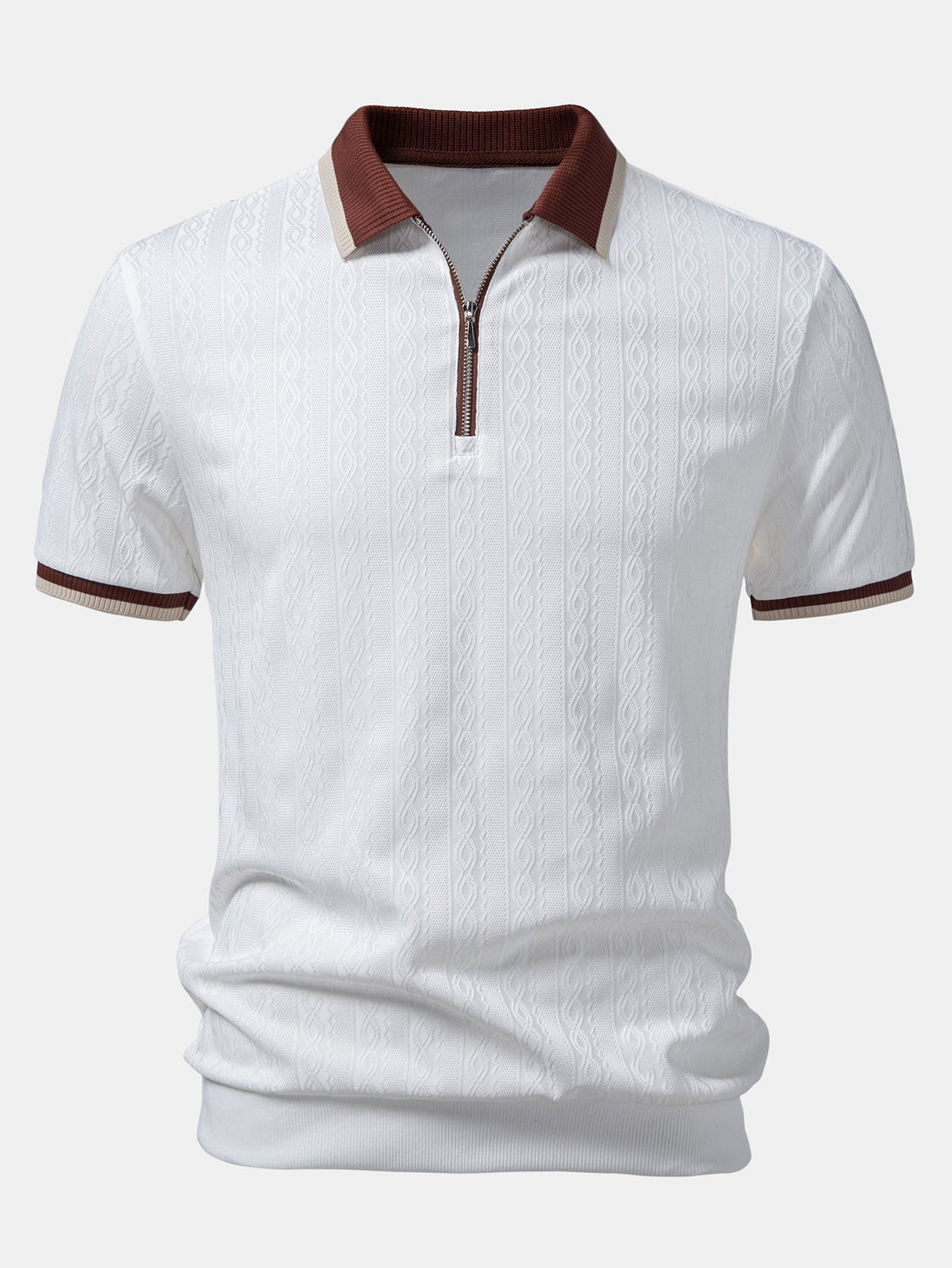 Men's Textured Knit Polo - Quarter-zip Tailored Fit For Refined Smart Casual Style