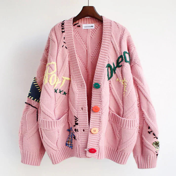 Fiorella - Elegant knitted cardigan with patchwork details