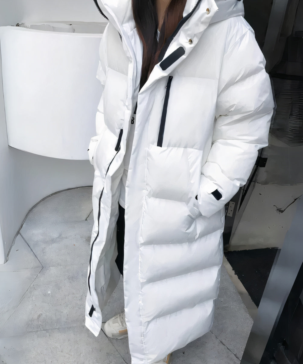 Women's Long Down Puffer Coat With Hood And Waterproof Design – Warm Winter Outerwear For Cold Days, Everyday Wear, And Outdoor Use