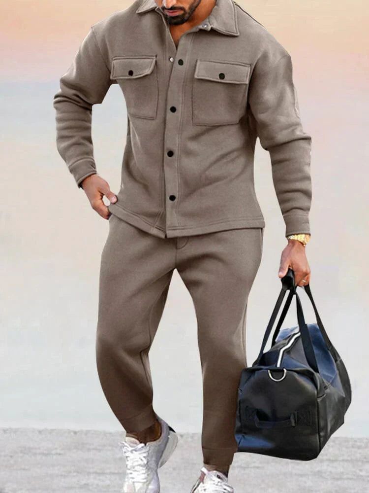 Men's 2-piece Set With A Tailored Overshirt And Tapered Pants – An Elegant And Relaxed Set For Work, Everyday Wear, And Smart-casual Style