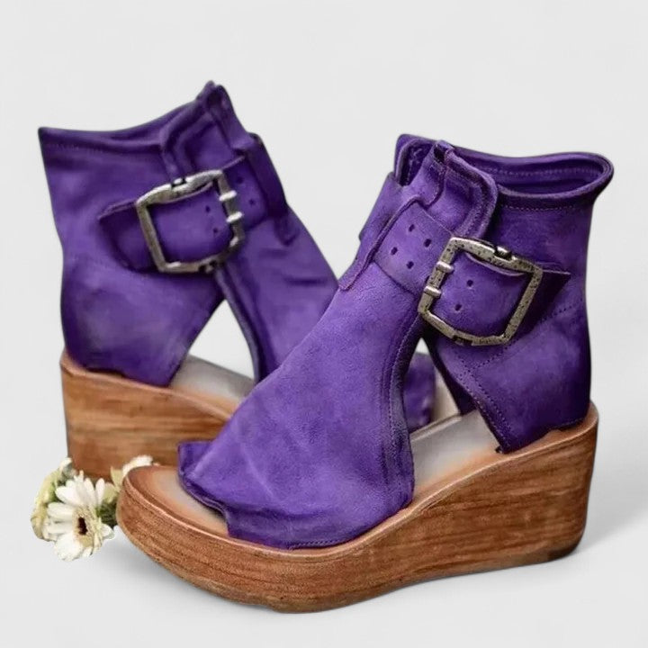 Aria | Women Buckled Open Toe Wedge Ankle Boots