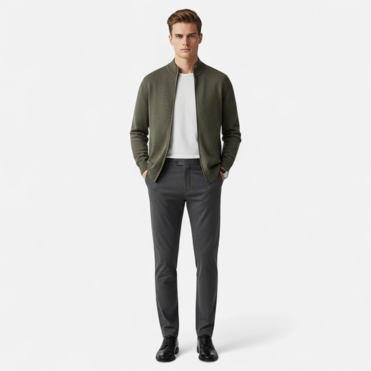 Men's Merino Wool Cardigan With A Zipper – An Elegant And Warm Knit For Fall, Winter, Everyday Wear, And Smart-casual Style