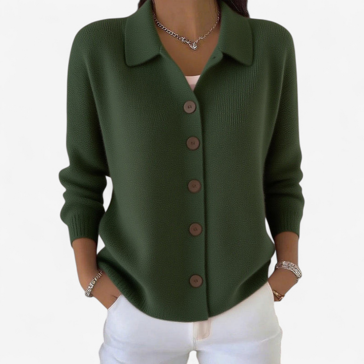 Women's Knitted Cardigan With Collar And Front Button Closure – A Casual Knit For Spring, Fall, And Everyday Wear