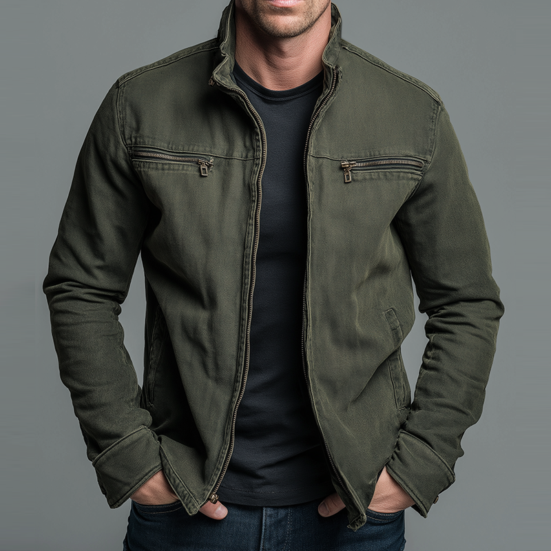 Men's Vintage Jacket With A Zipper And Stand-up Collar – Stylish Outerwear For Fall, Winter, Everyday Wear, And Leisure
