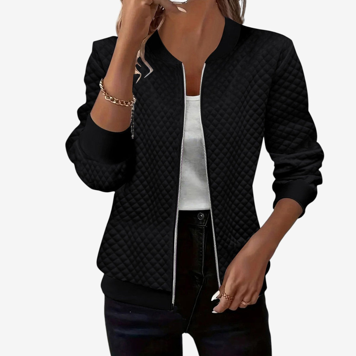 Women's Quilted Bomber Jacket with Zipper – A Stylish and Warm Transition Jacket for Fall and Winter