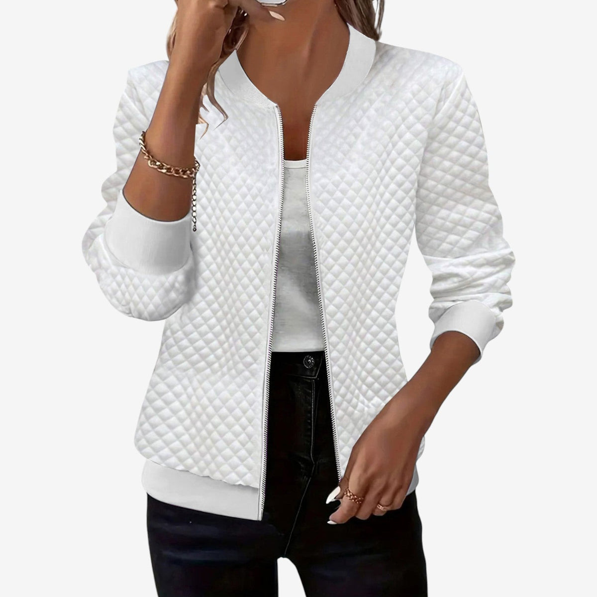 Women's Quilted Bomber Jacket with Zipper – A Stylish and Warm Transition Jacket for Fall and Winter