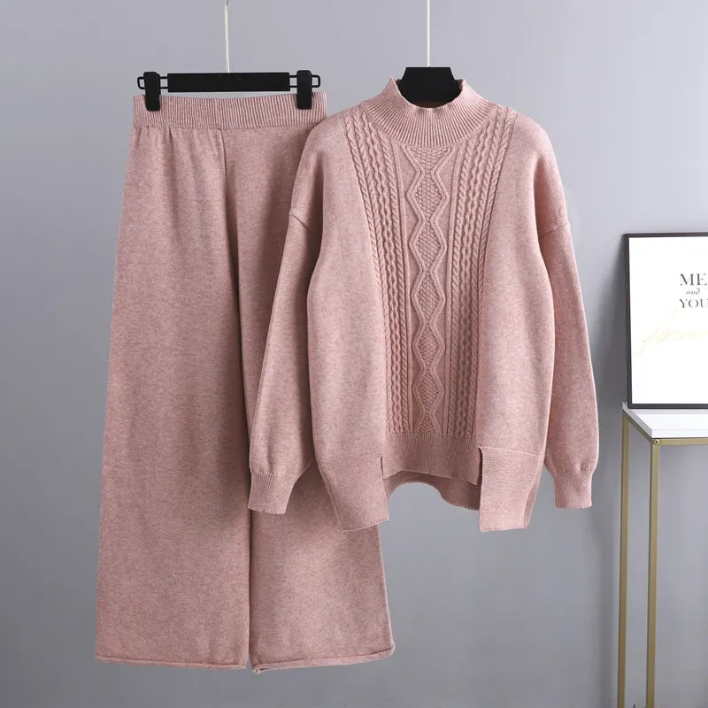 Women's Cashmere Knit Set With A Sweater And Wide-leg Pants – A Warm And Elegant Loungewear Set For Winter, Everyday Wear, And Relaxation