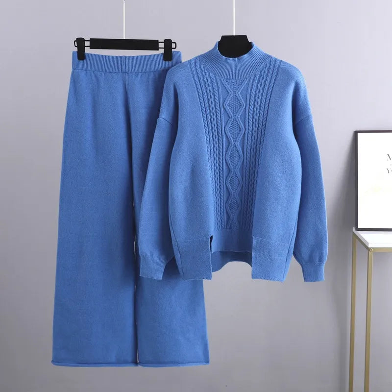 Women's Cashmere Knit Set With A Sweater And Wide-leg Pants – A Warm And Elegant Loungewear Set For Winter, Everyday Wear, And Relaxation