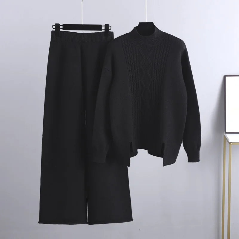 Women's Cashmere Knit Set With A Sweater And Wide-leg Pants – A Warm And Elegant Loungewear Set For Winter, Everyday Wear, And Relaxation