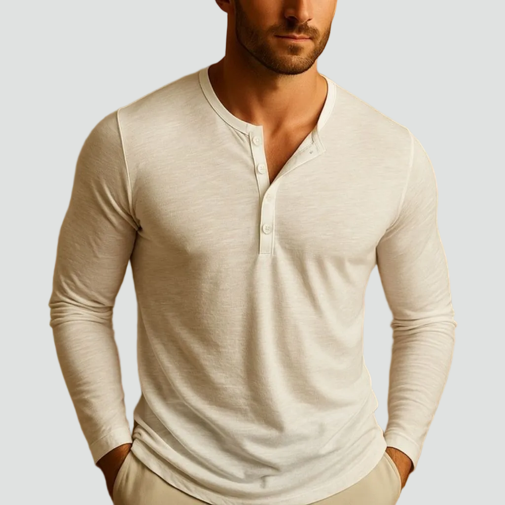 Men's Slim-fit Long-sleeve Henley Shirt – A Classic Casual Shirt For Everyday Wear, Leisure, And Smart-casual Style