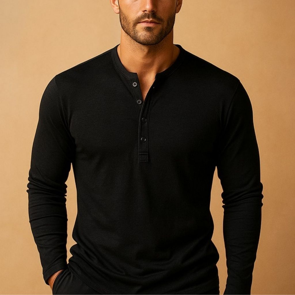 Men's Slim-fit Long-sleeve Henley Shirt – A Classic Casual Shirt For Everyday Wear, Leisure, And Smart-casual Style