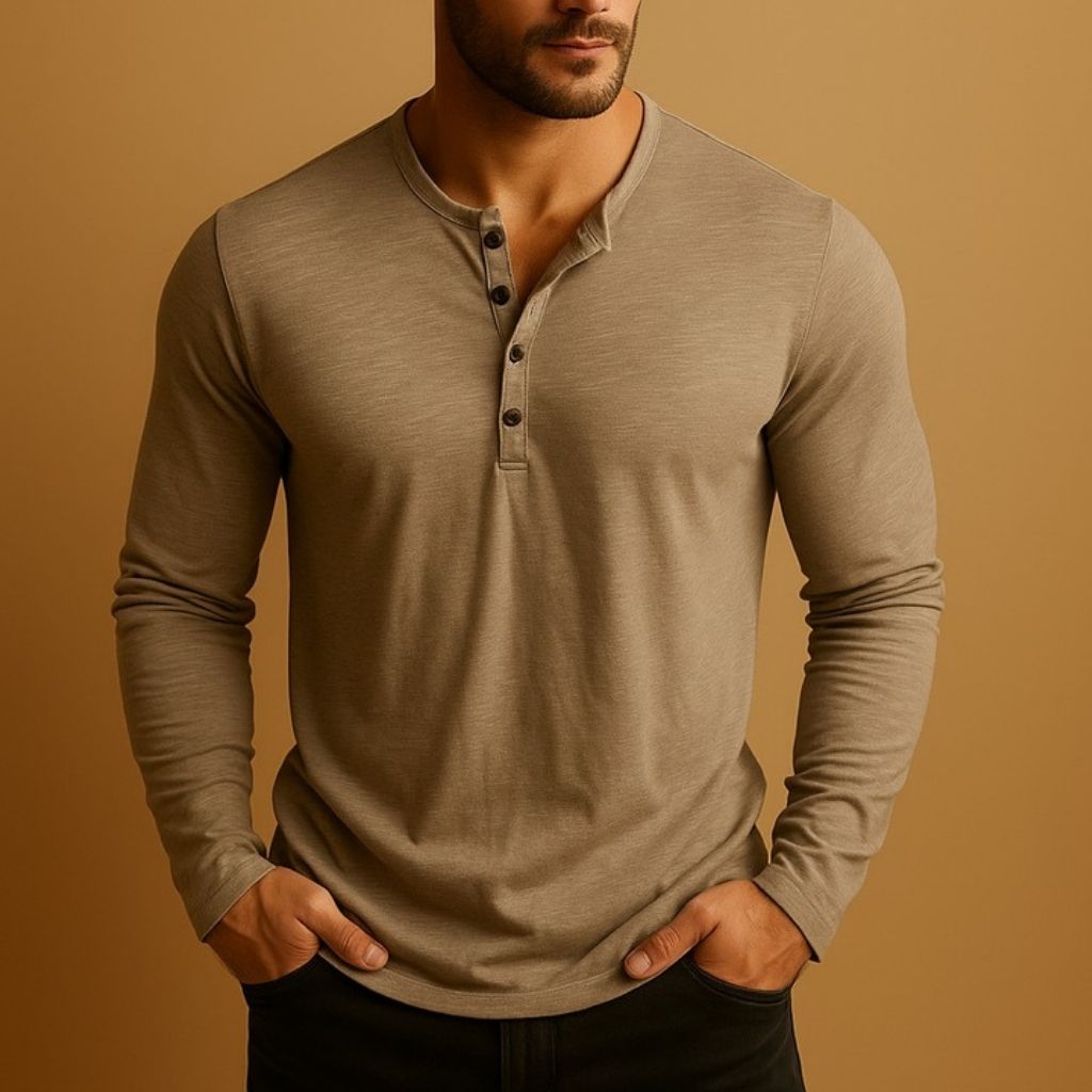 Men's Slim-fit Long-sleeve Henley Shirt – A Classic Casual Shirt For Everyday Wear, Leisure, And Smart-casual Style
